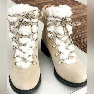 Sam Edelman Darrah 2 Women's Lace-up Boots, Desert Sand Suede w/ white fur S 8